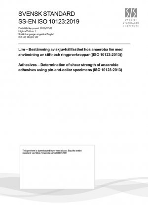 Adhesivos - Determinación de la resistencia al corte de adhesivos anaeróbicos utilizando probetas de clavija y collar (ISO 10123:2013)