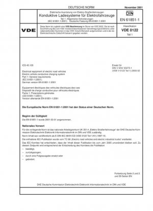 Sistema de carga conductiva para vehículos eléctricos. Parte 1: Requisitos generales (IEC 61851-1:2001)