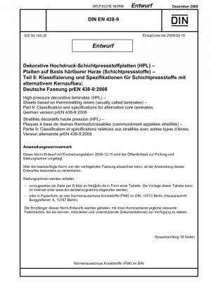 Laminados decorativos de alta presión (HPL) - Paneles a base de resinas endurecibles (laminados) - Parte 9: Clasificación y especificaciones para laminados con estructuras centrales alternativas