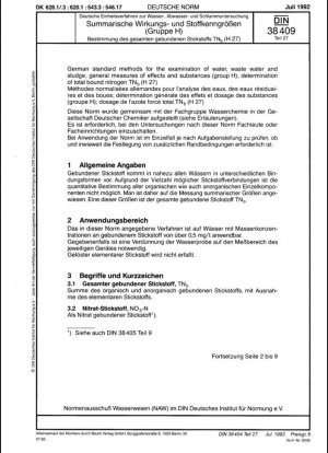 Métodos estándar alemanes para el análisis de agua, aguas residuales y lodos; parámetros que caracterizan efectos y sustancias (grupo H); determinación del nitrógeno total unido TN (H 27)