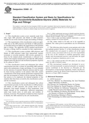 Sistema de clasificación estándar y base para las especificaciones de materiales rígidos de acrilonitrilo-butadieno-estireno (ABS) para tuberías y accesorios