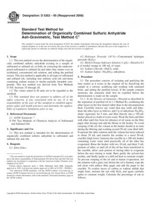Método de prueba estándar para la determinación de cenizas de anhídrido sulfúrico orgánicamente combinado: gravimétrico, método de prueba C