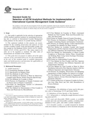 Guía estándar para la selección de métodos analíticos de ASTM para la implementación del Código de orientación internacional para el manejo del cianuro