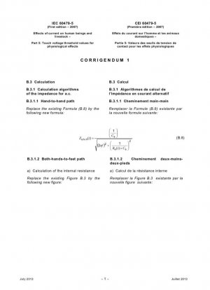 Efectos de la corriente en los seres humanos y el ganado. Parte 5: Valores umbral de tensión de contacto para efectos fisiológicos; Corrección 1