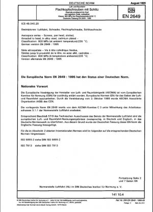 Serie aeroespacial - Tornillos de cabeza troncocónica, ranurados, roscados a la cabeza, de acero aleado, cadmio - Clasificación: 900 MPa (a temperatura ambiente)/235 °C; Versión alemana EN 2649:1995