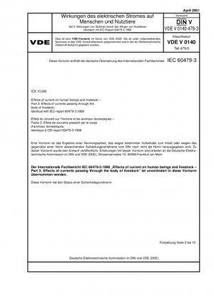 Efectos de la corriente eléctrica en humanos y animales de granja - Parte 3: Efectos de las corrientes a través del cuerpo de los animales de granja; Idéntico al Informe IEC 60479-3:1998