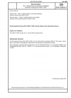 Colchonetas deportivas - Parte 7: Determinación de la rigidez estática; Versión alemana EN 12503-7:2001