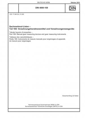 Diseños tabulares de propiedades. Parte 169: Dispositivos manuales de medición de engranajes e instrumentos de medición de engranajes.