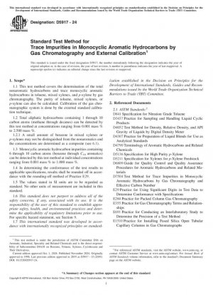 Método de prueba estándar para detectar impurezas traza en hidrocarburos aromáticos monocíclicos mediante cromatografía de gases y calibración externa