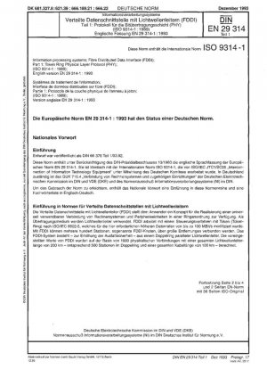 Sistemas de procesamiento de información; interfaz de fecha distribuida por fibra (FDDI); parte 1: protocolo de capa física (PHY) token ring (ISO 9314-1:1989); Versión inglesa EN 29314-1:1993