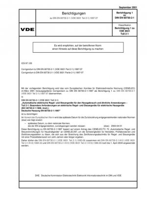 Corrigendum según DIN EN 60730-2-1 (VDE 0631 Parte 2-1):1997-07