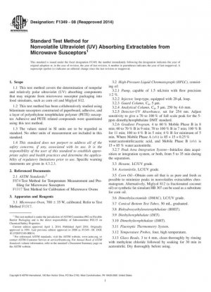 Método de prueba estándar para ultravioleta no volátil 40;UV41; Absorción de extraíbles de susceptores de microondas