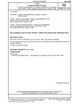 Textiles - Pruebas de solidez del color - Parte Z03: Intercompatibilidad de tintes básicos para fibras acrílicas (ISO 105-Z03:1996); Versión alemana EN ISO 105-Z03:1998