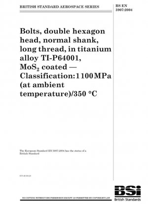 Serie aeroespacial - Pernos, cabeza doble hexagonal, vástago normal, rosca larga, en aleación de titanio TI-P64001, recubierto de MoS2 - Clasificación: 1100MPa (a temperatura ambiente)/350 °C