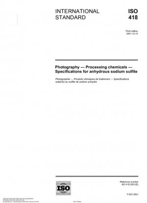 Fotografía - Productos químicos de procesamiento - Especificaciones para el sulfito de sodio anhidro