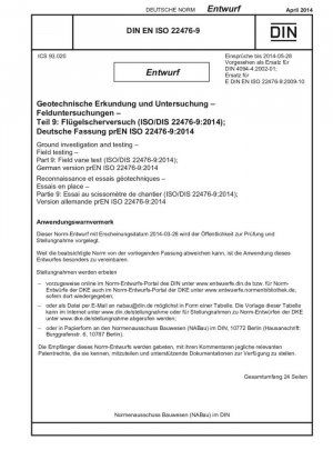 Investigaciones y pruebas geotécnicas Pruebas de campo Parte 9: Pruebas de veletas en el campo (borrador)