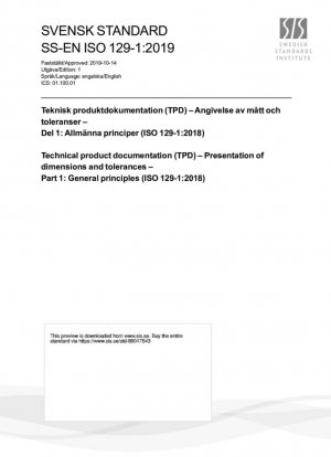 Tecnical product documentation (TPD) - Presentación de dimensiones y tolerancias - Parte 1: Principios generales (ISO 129-1:2018)