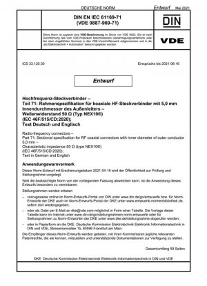 Conectores de radiofrecuencia — Parte 71: Especificación seccional para conectores coaxiales de RF con diámetro interno de conductor externo de 5,0 mm — Impedancia característica 50 Q (tipo NEX10®)