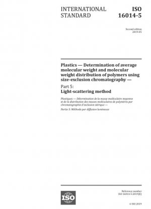 Plásticos. Determinación del peso molecular medio y de la distribución del peso molecular de polímeros mediante cromatografía de exclusión molecular. Parte 5: Método de dispersión de luz.