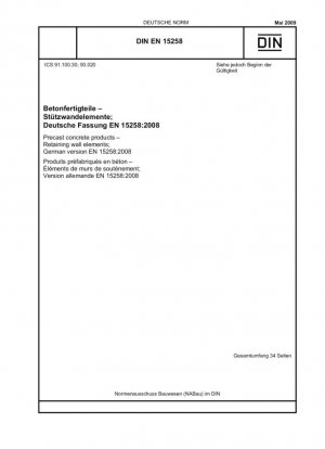 Productos prefabricados de hormigón - Elementos de muros de contención; Versión alemana EN 15258:2008