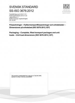 Embalaje - Embalajes de transporte completos y llenos y unidades de carga - Dimensiones de la unidad de carga (ISO 3676:2012, IDT)