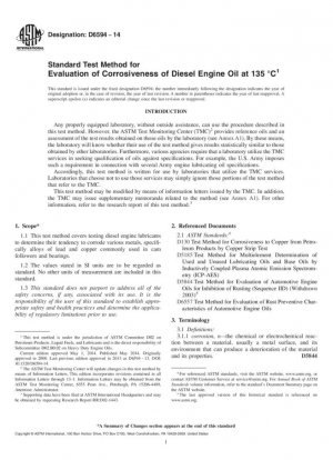 Método de prueba estándar para la evaluación de la corrosividad del aceite de motor diésel a 135 °C