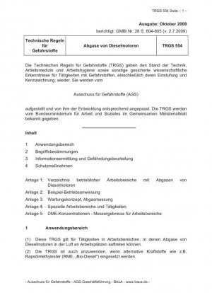 Normas técnicas para sustancias peligrosas en los gases de escape de los motores diésel TRGS 554
