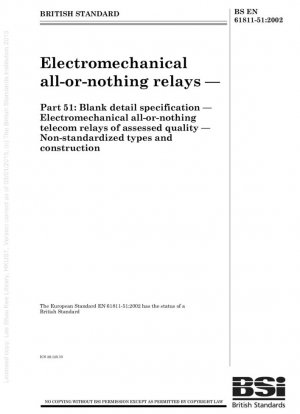 Relés electromecánicos todo o nada. Especificación detallada en blanco. Relés electromecánicos de telecomunicaciones todo o nada de calidad evaluada. Tipos y construcción no estandarizados.