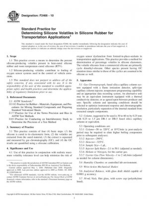 Práctica estándar para determinar los volátiles de silicona en caucho de silicona para aplicaciones de transporte