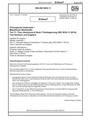 Implantes para cirugía. Materiales metálicos. Parte 11: Aleación forjada de titanio, 6-aluminio y 7-niobio (ISO 5832-11:2014)