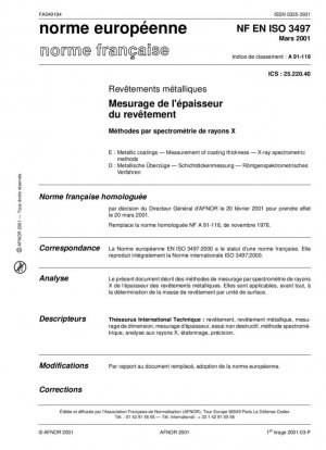 Recubrimientos metálicos - Medición del espesor de recubrimiento - Métodos espectrométricos de rayos X.