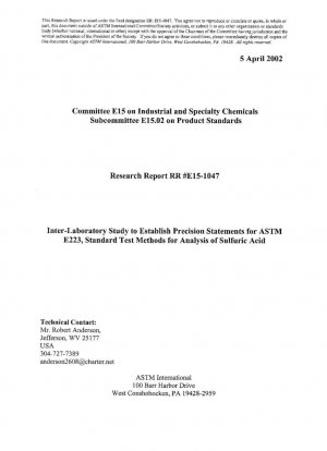 Informe de estudio interlaboratorio sobre el establecimiento de una declaración de precisión para el método de prueba técnico para el análisis de ácido sulfúrico