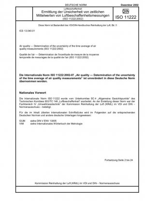 Calidad del aire - Determinación de la incertidumbre del promedio temporal de las mediciones de la calidad del aire (ISO 11222:2002)