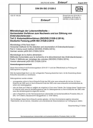 Métodos horizontales para la detección y enumeración de enterobacterias en microbiología de la cadena alimentaria Parte 2: Método de recuento de colonias (borrador)