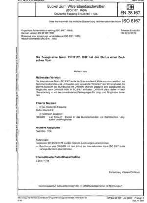 Proyecciones para soldadura por resistencia (ISO 8167:1989); versión alemana EN 28167:1992