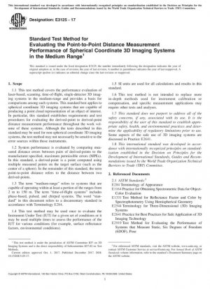 Método de prueba estándar para evaluar el rendimiento de medición de distancia punto a punto de sistemas de imágenes 3D de coordenadas esféricas en el rango medio