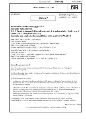 Conectores cónicos para equipos de anestesia y respiratorios Parte 2: Conectores portantes con roscas Suplemento 1 (ISO 5356-2:2012/DAM 1:2018)