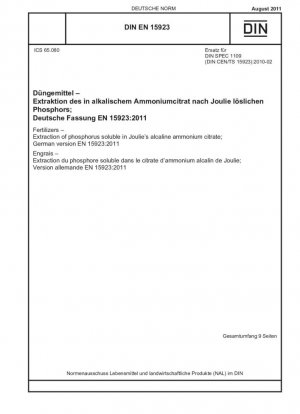 Fertilizantes - Extracción de fósforo soluble en citrato de amonio alcalino de Joulie; Versión alemana EN 15923:2011