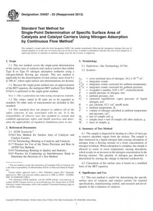 Método de prueba estándar para la determinación en un solo punto del área de superficie específica de catalizadores y portadores de catalizadores mediante adsorción de nitrógeno mediante el método de flujo continuo