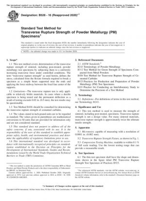 Método de prueba estándar para la resistencia a la rotura transversal de muestras de pulvimetalurgia (PM)