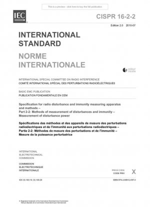 Especificación para aparatos y métodos de medición de perturbaciones radioeléctricas e inmunidad. Parte 2-2: Métodos de medición de perturbaciones e inmunidad. Medición de la potencia perturbadora.
