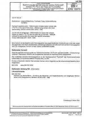 Determinación de la relación de isótopos de carbono estables (^{13}C/^12C) en jugos de frutas y verduras en pulpa mediante espectrometría de masas isotópica