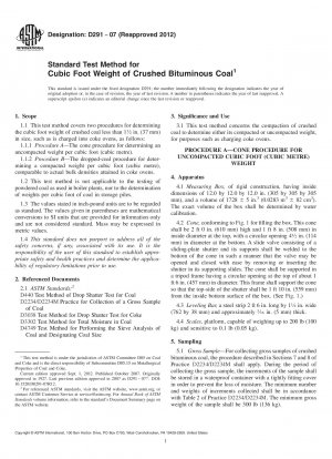 Método de prueba estándar para el peso en pies cúbicos de carbón bituminoso triturado