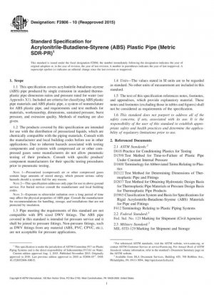 Especificación estándar para tuberías de plástico de acrilonitrilo-butadieno-estireno (ABS) (métrico SDR-PR)