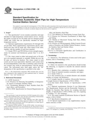 Especificación estándar para tuberías de acero austenítico sin costura para servicio de estaciones centrales de alta temperatura