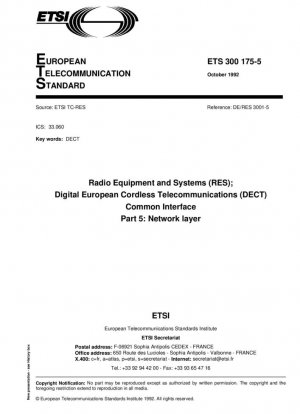 Telecomunicaciones inalámbricas mejoradas digitales (DECT); Interfaz común (CI); Parte 5: Capa de red (NWK)