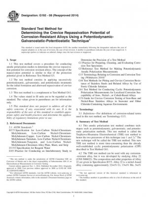 Método de prueba estándar para determinar el potencial de repasivación de grietas de aleaciones resistentes a la corrosión mediante una técnica potenciodinámica-galvanostática-potenciostática