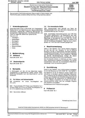 Emisión de polvo de equipos técnicos; determinación de la tasa de emisión de polvo, sierras de mano, máquinas cortadoras abrasivas, fresadoras, cepilladoras