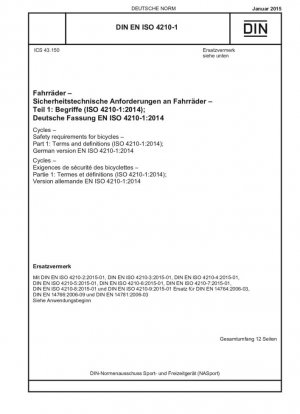 Bicicletas - Requisitos de seguridad para bicicletas - Parte 1: Términos y definiciones (ISO 4210-1:2014); Versión alemana EN ISO 4210-1:2014