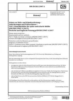 Requisitos de protección contra lesiones por objetos punzantes y métodos de prueba Parte 1: Contenedores desechables para objetos punzantes (borrador)